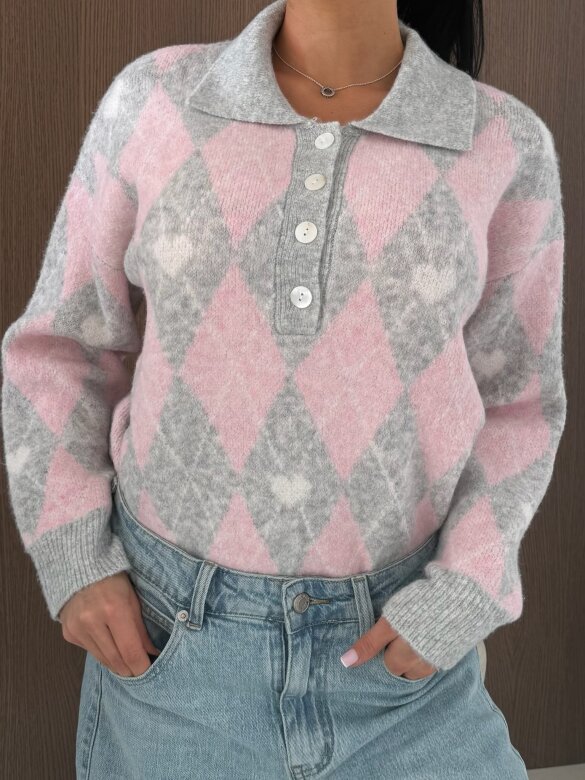 Sweter Pasion w serca szaro-pudrowy 