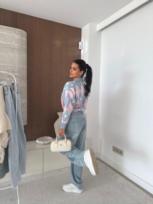 Sweter Pasion w serca błękitno-pudrowy 