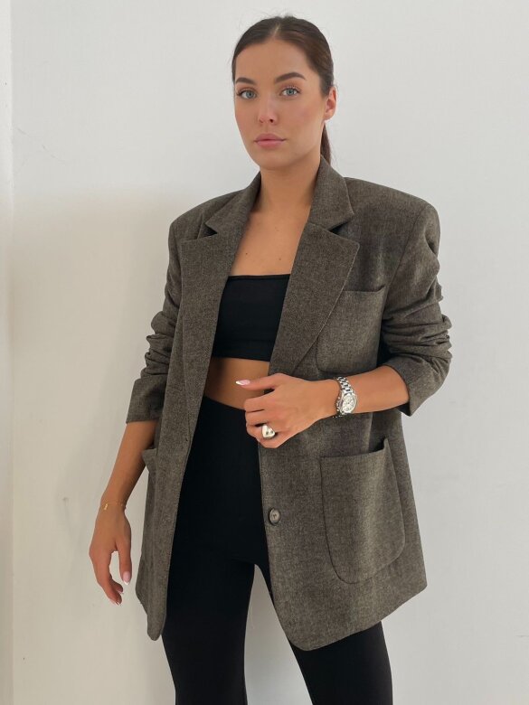 Marynarka Elisse z wełną czekoladowa