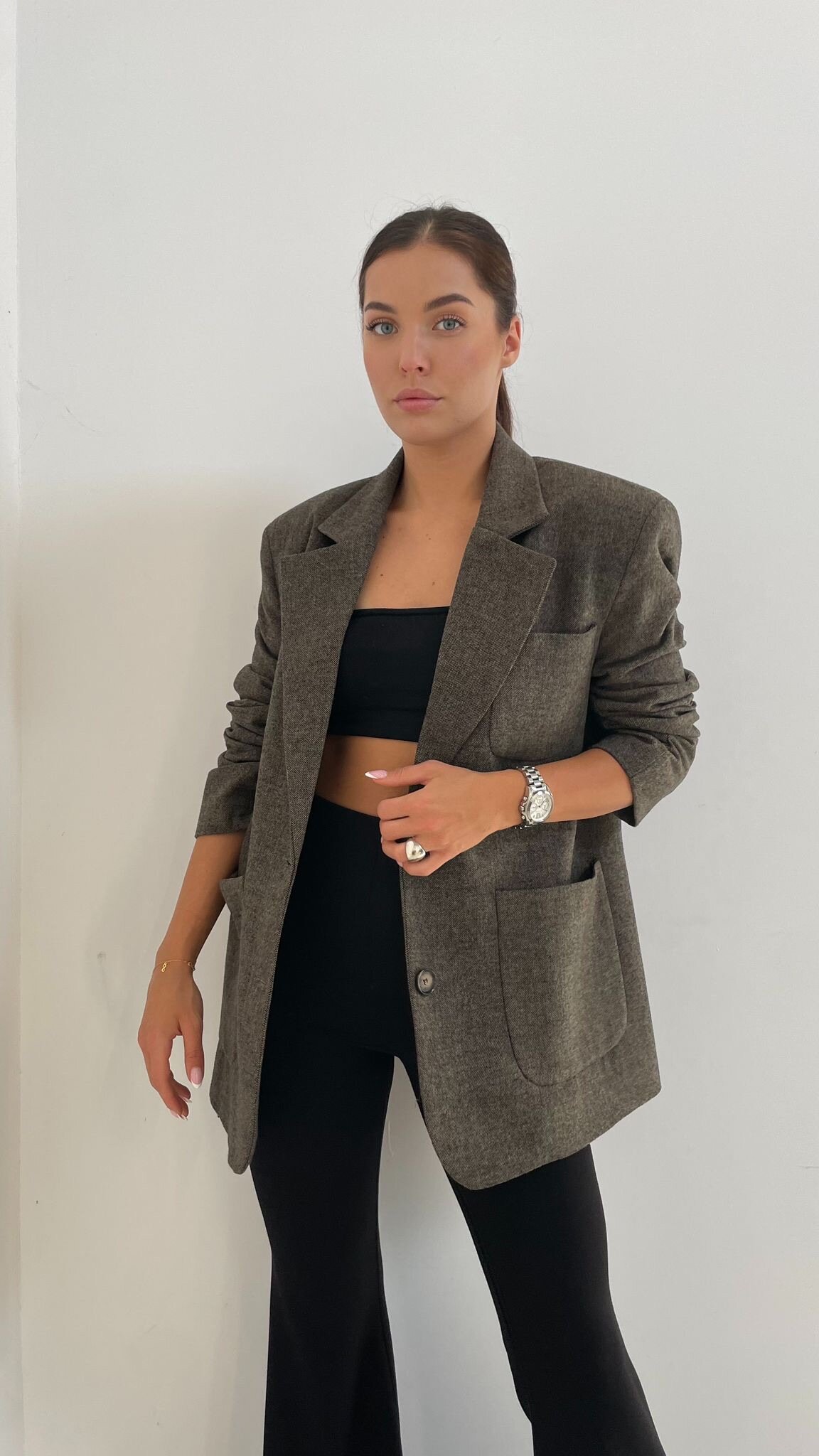 Marynarka Elisse z wełną czekoladowa