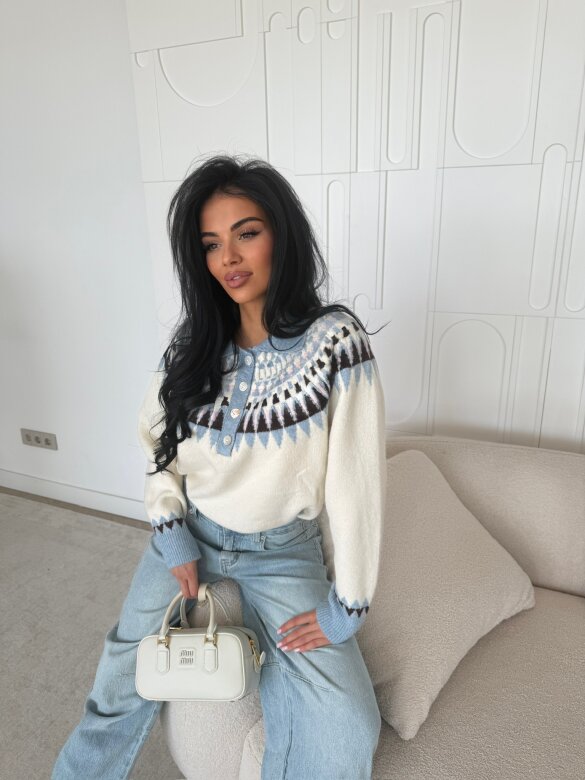Sweter Rocio z kołnierzem biało-niebieski