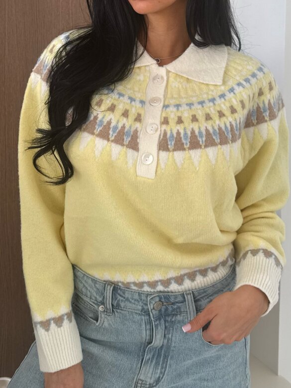 Sweter Rocio z kołnierzem żółto-ecru