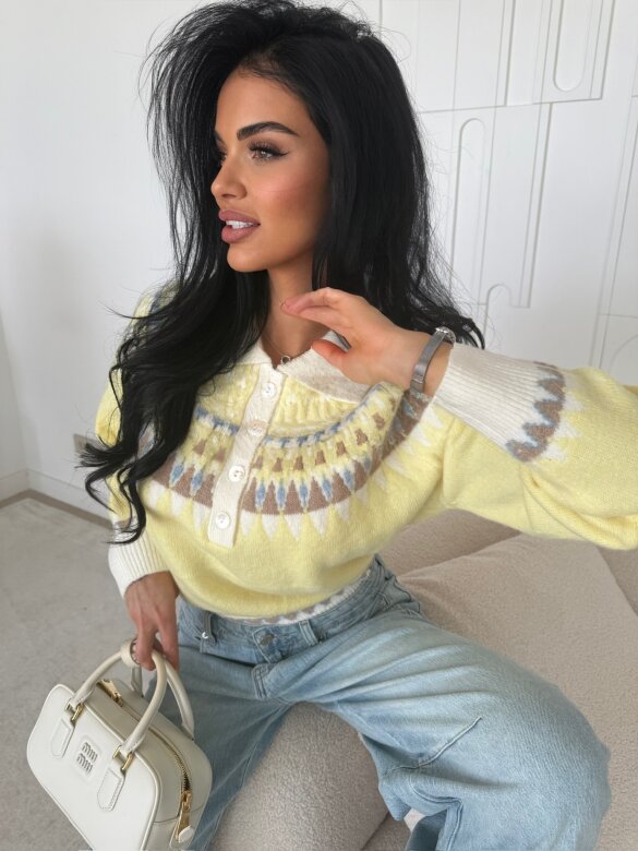 Sweter Rocio z kołnierzem żółto-ecru