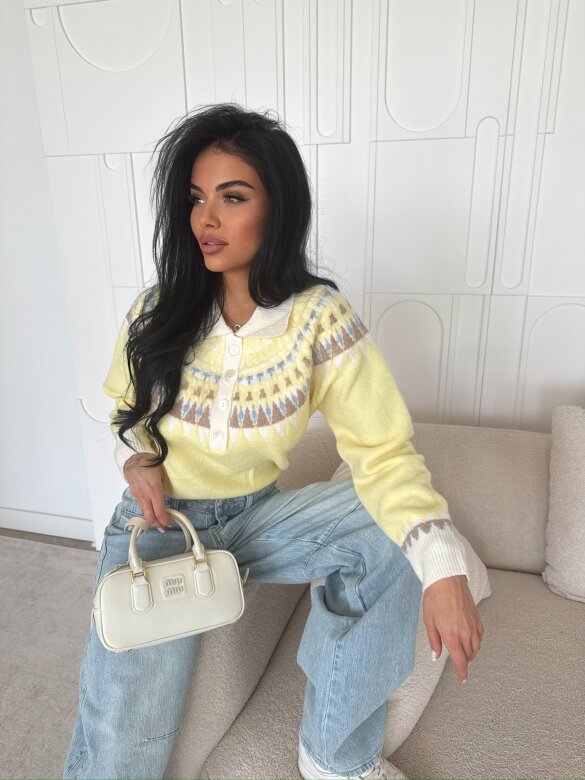 Sweter Rocio z kołnierzem żółto-ecru