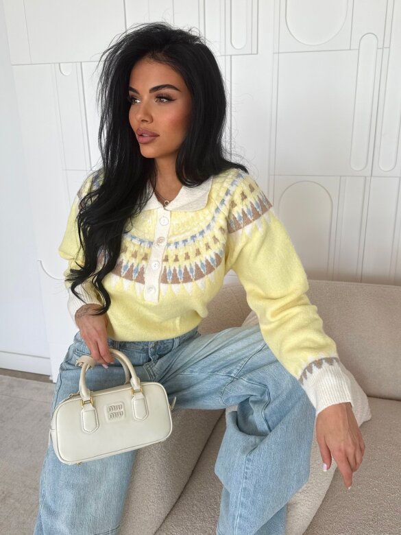 Sweter Rocio z kołnierzem żółto-ecru