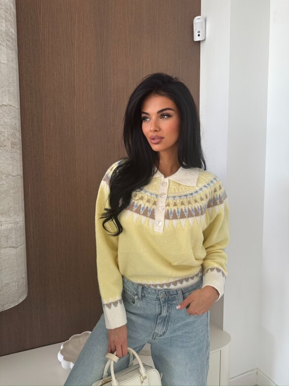 Sweter Rocio z kołnierzem żółto-ecru