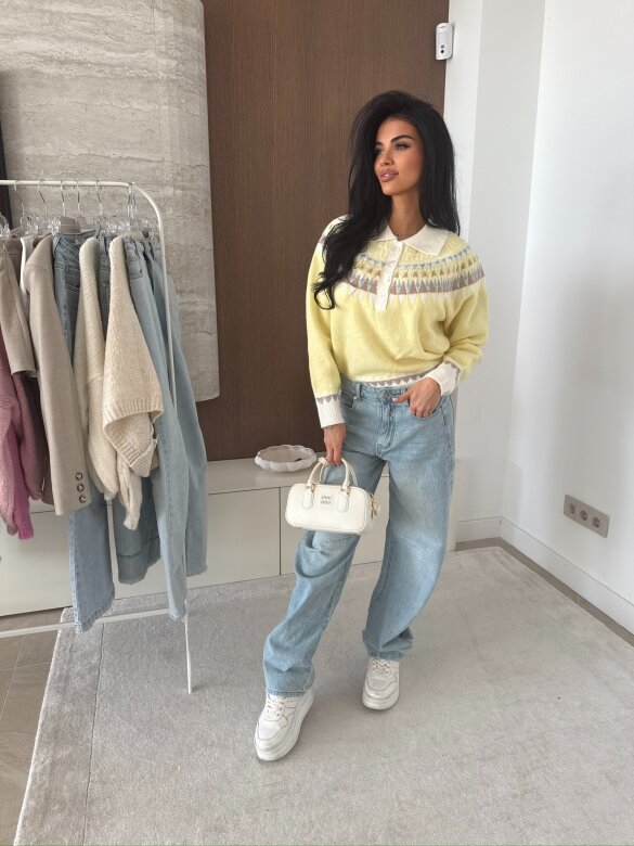 Sweter Rocio z kołnierzem żółto-ecru