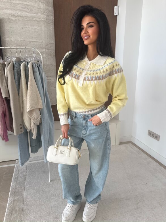 Sweter Rocio z kołnierzem żółto-ecru