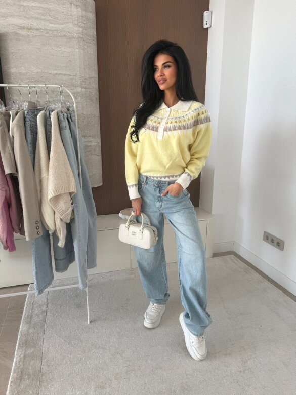 Sweter Rocio z kołnierzem żółto-ecru