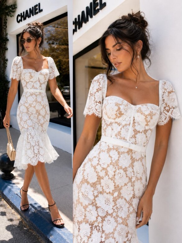 Dress Paula midi lace white
