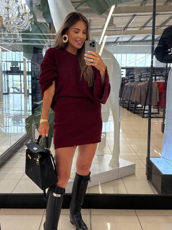 Komplet 2w1 Eline dzianinowy bordowy 