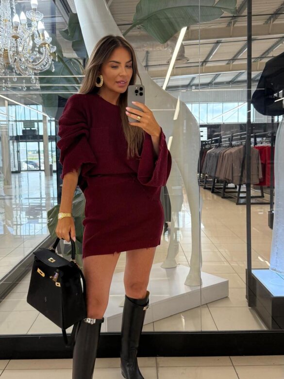 Komplet 2w1 Eline dzianinowy bordowy 