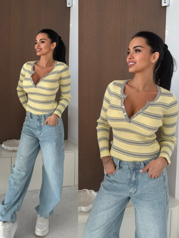 Bluzka Citrico w paski szaro-żółta 