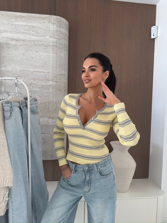 Bluzka Citrico w paski szaro-żółta 