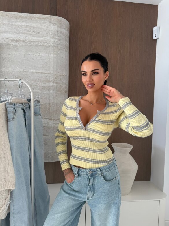 Bluzka Citrico w paski szaro-żółta 