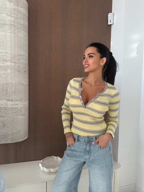 Bluzka Citrico w paski szaro-żółta 