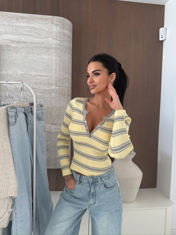 Bluzka Citrico w paski szaro-żółta 