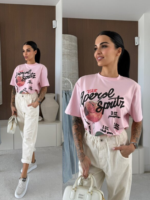 T-shirt A Glass Of Aperol pudrowy 