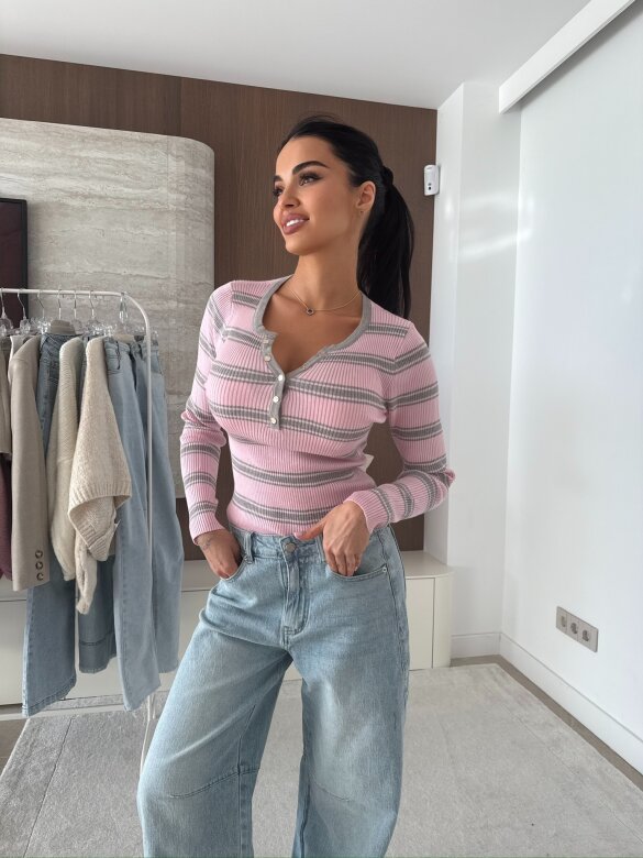 Bluzka Citrico w paski  pudrowo-szara