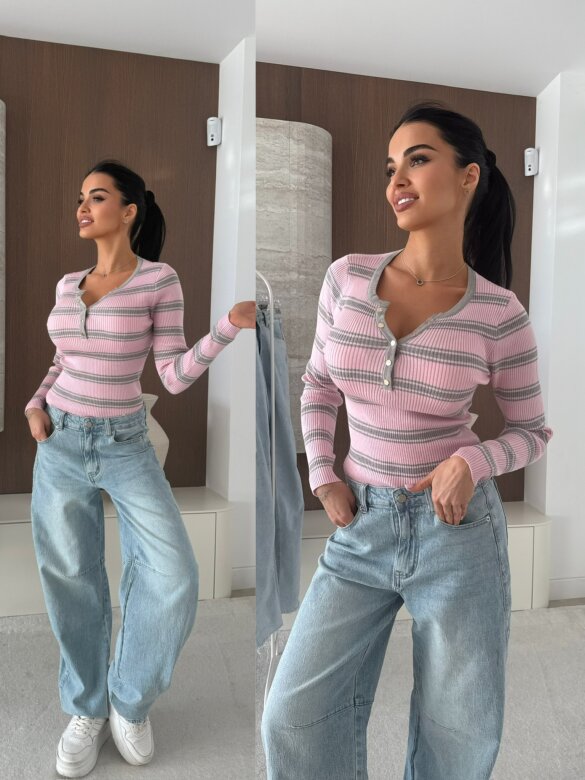 Bluzka Citrico w paski  pudrowo-szara