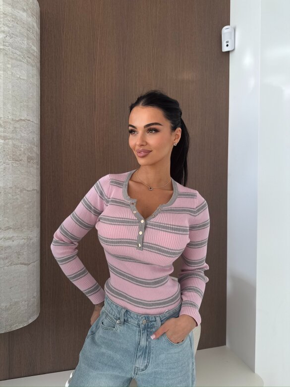 Bluzka Citrico w paski  pudrowo-szara