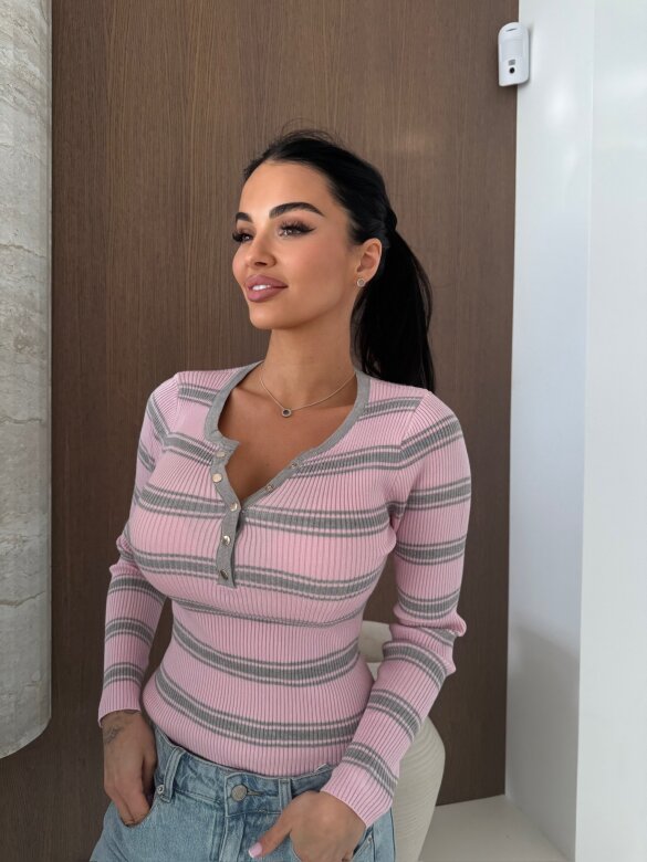 Bluzka Citrico w paski  pudrowo-szara