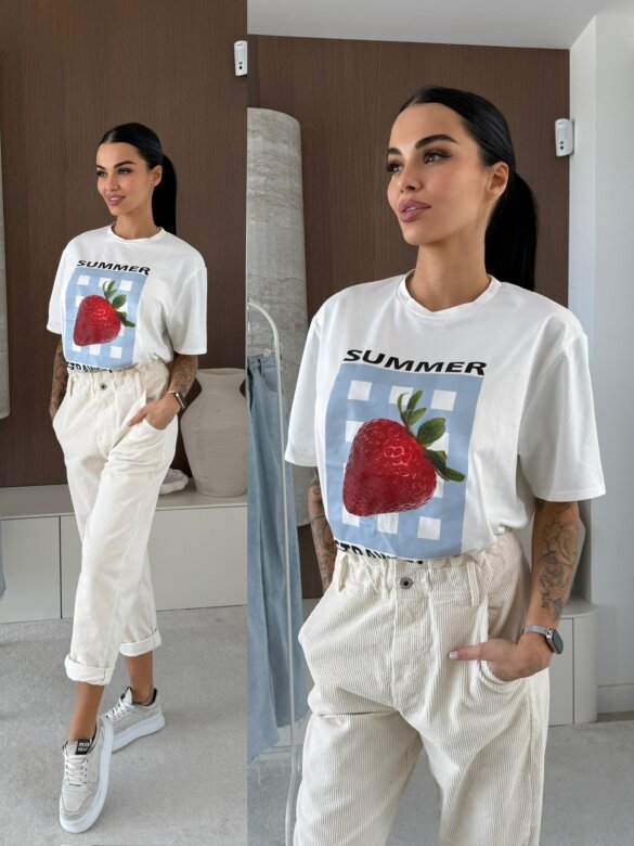 T-shirt Strawberry biały 