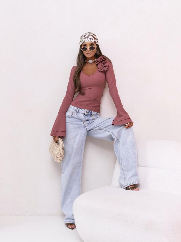 Bluzka Rosaletta z różami brudny róż