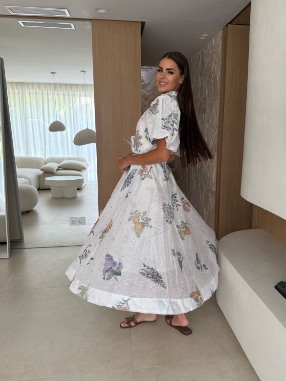 Sukienka Federica maxi w kwiaty biała-lilac