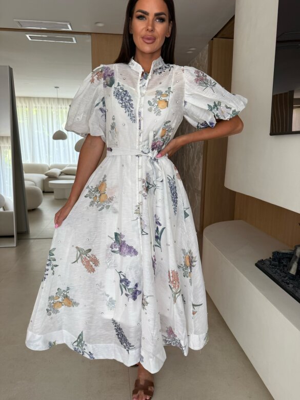 Sukienka Federica maxi w kwiaty biała-lilac