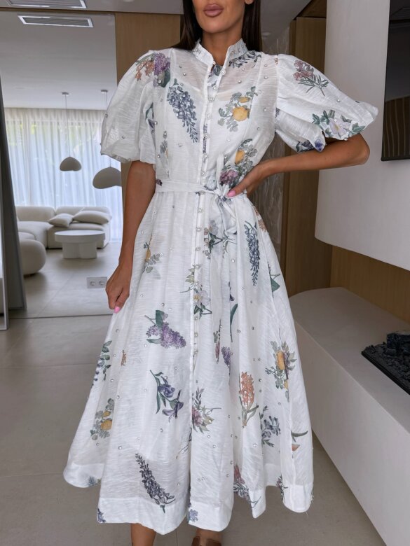 Sukienka Federica maxi w kwiaty biała-lilac