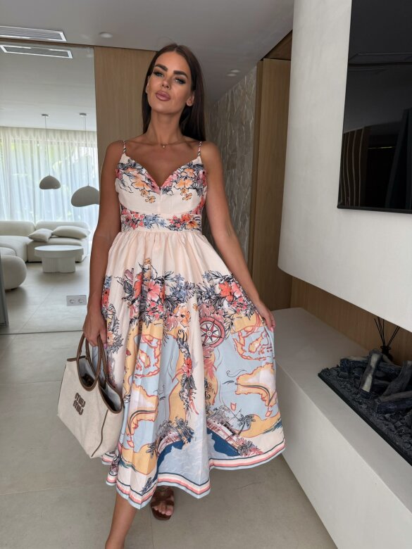 Sukienka Camilla maxi śmietankowo-pomarańczowa