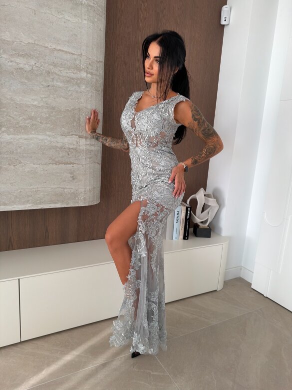 Sukienka Katya Premium maxi koronkowa szara