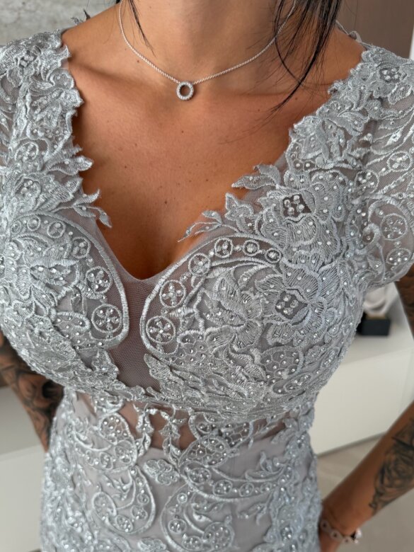 Sukienka Katya Premium maxi koronkowa szara