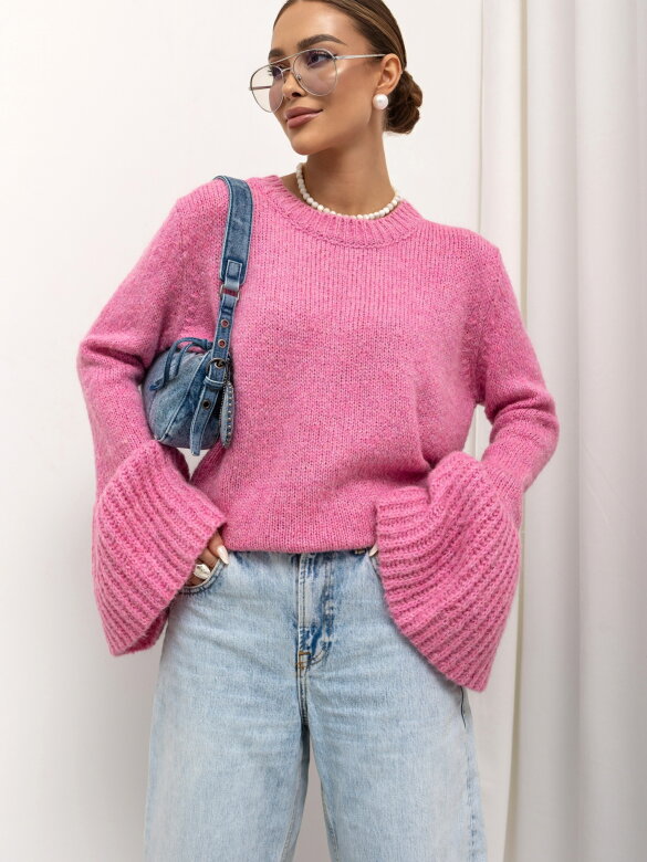 Sweter Virelle z domieszką wełny różowy