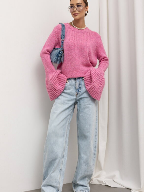 Sweter Virelle z domieszką wełny różowy