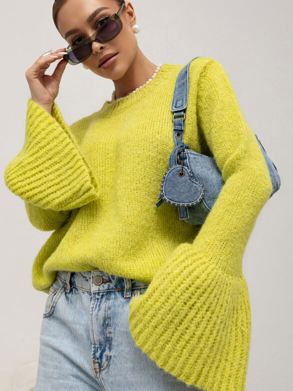 Sweter Virelle z domieszką wełny limonkowy 