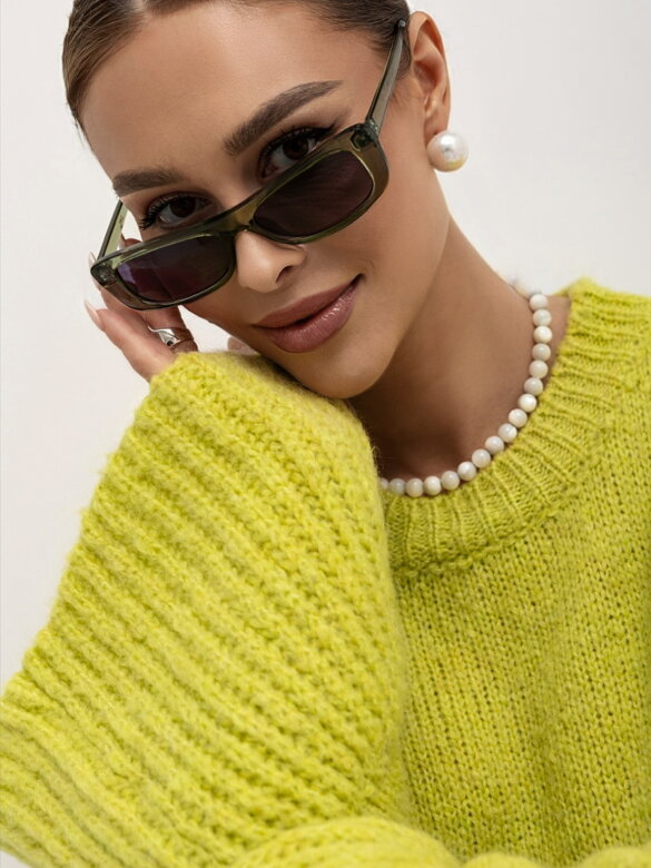 Sweter Virelle z domieszką wełny limonkowy 