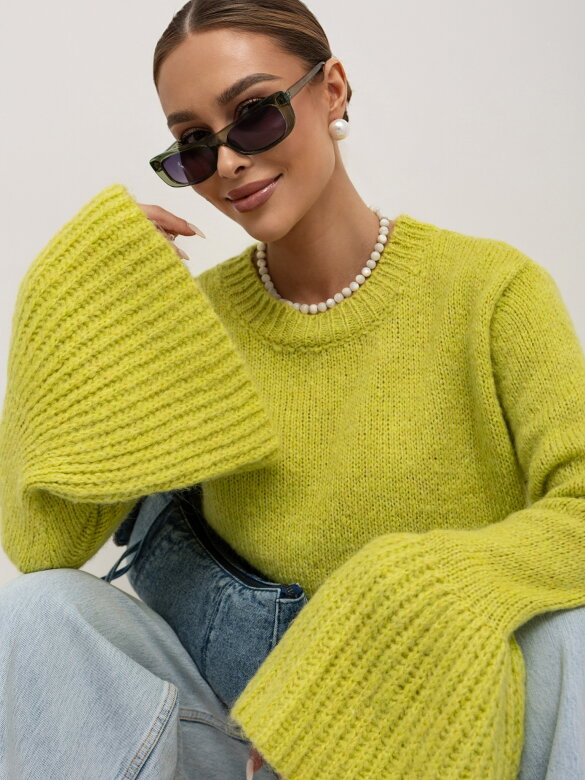 Sweter Virelle z domieszką wełny limonkowy 