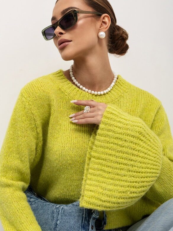 Sweter Virelle z domieszką wełny limonkowy 