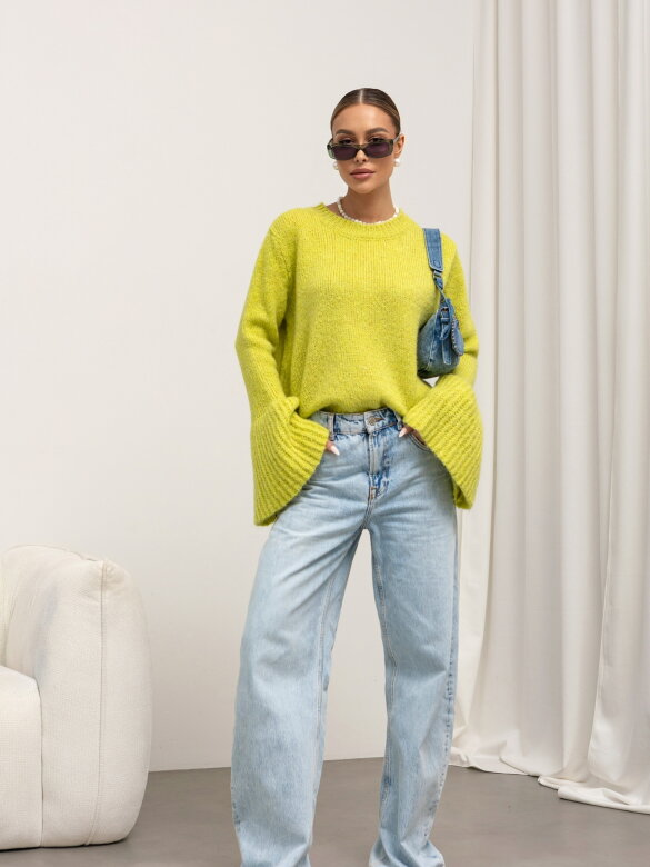 Sweter Virelle z domieszką wełny limonkowy 