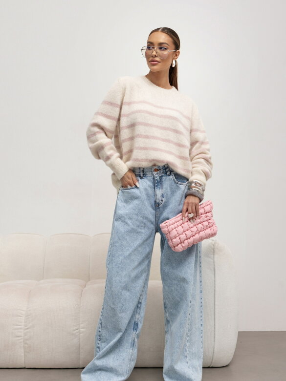 Sweter Aeris z alpaką i wełną ecru-pudrowy