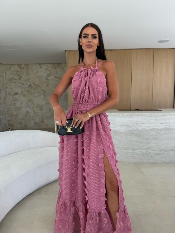 Sukienka Empire maxi pudrowa