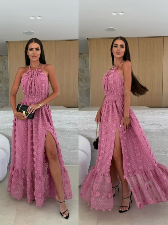 Sukienka Empire maxi pudrowa