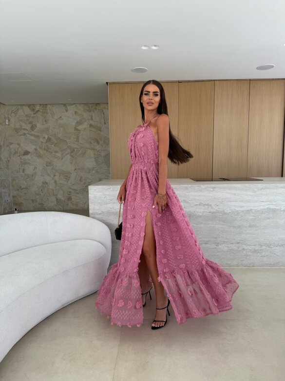 Sukienka Empire maxi pudrowa