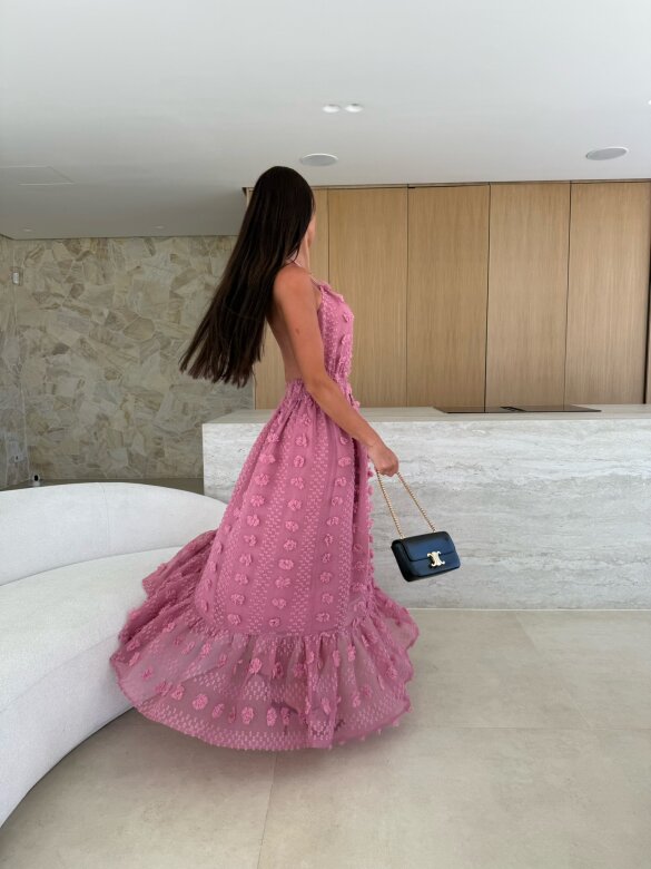 Sukienka Empire maxi pudrowa
