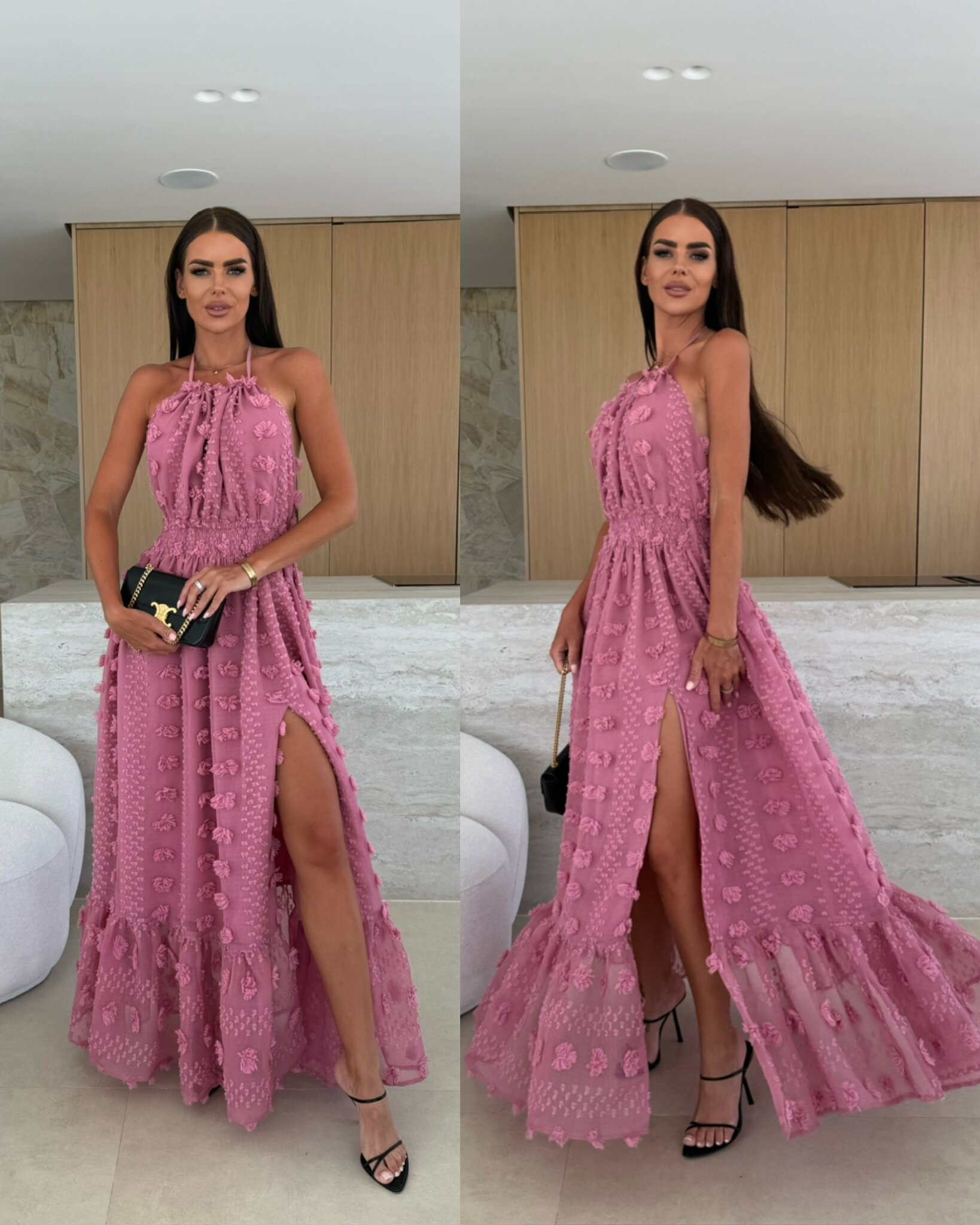 Sukienka Empire maxi pudrowa