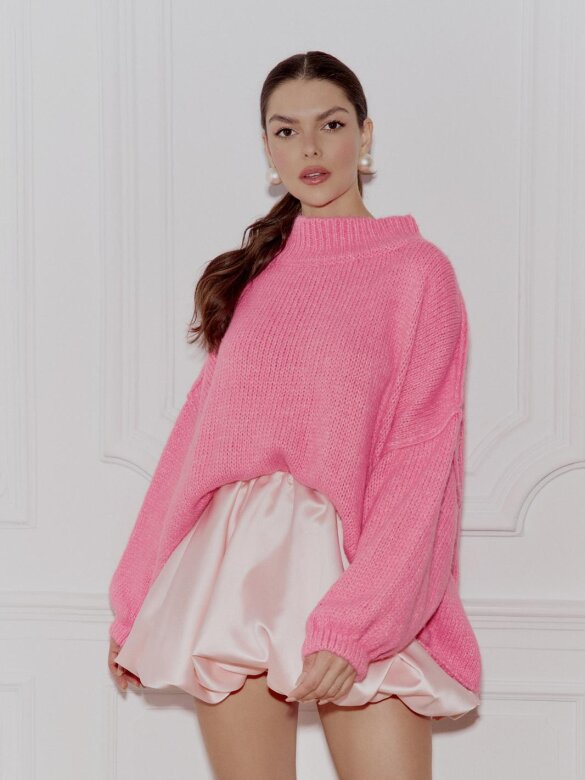 Sweter Caster z wełną różowy