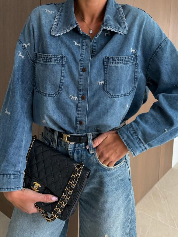 Koszula Vellia jeans niebieska