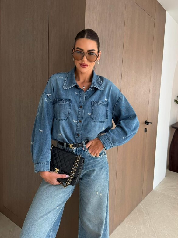 Koszula Vellia jeans niebieska